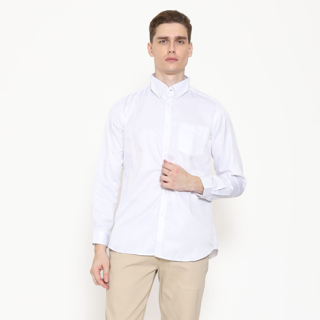 Schoeller Kemeja Pria Lengan Panjang Putih – Slim Fit | ALLEN-MLNS | Size 14.5–17