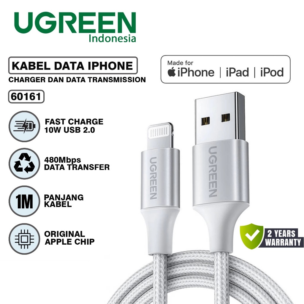 UGREEN 60161 Kabel Data Nylon USB A to Lightning PD Power Delivery Fast Charging MFI Made For Iphone