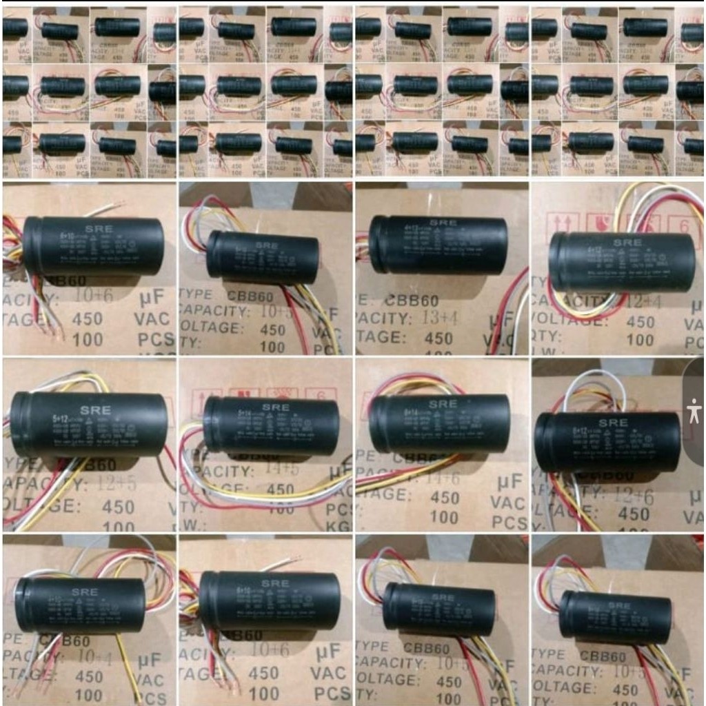 Kapasitor mesin cuci dua tabung 4 kabel /Kapasitor Mesin Cuci SRE 2 Tabung / CapasitorPengering Penc