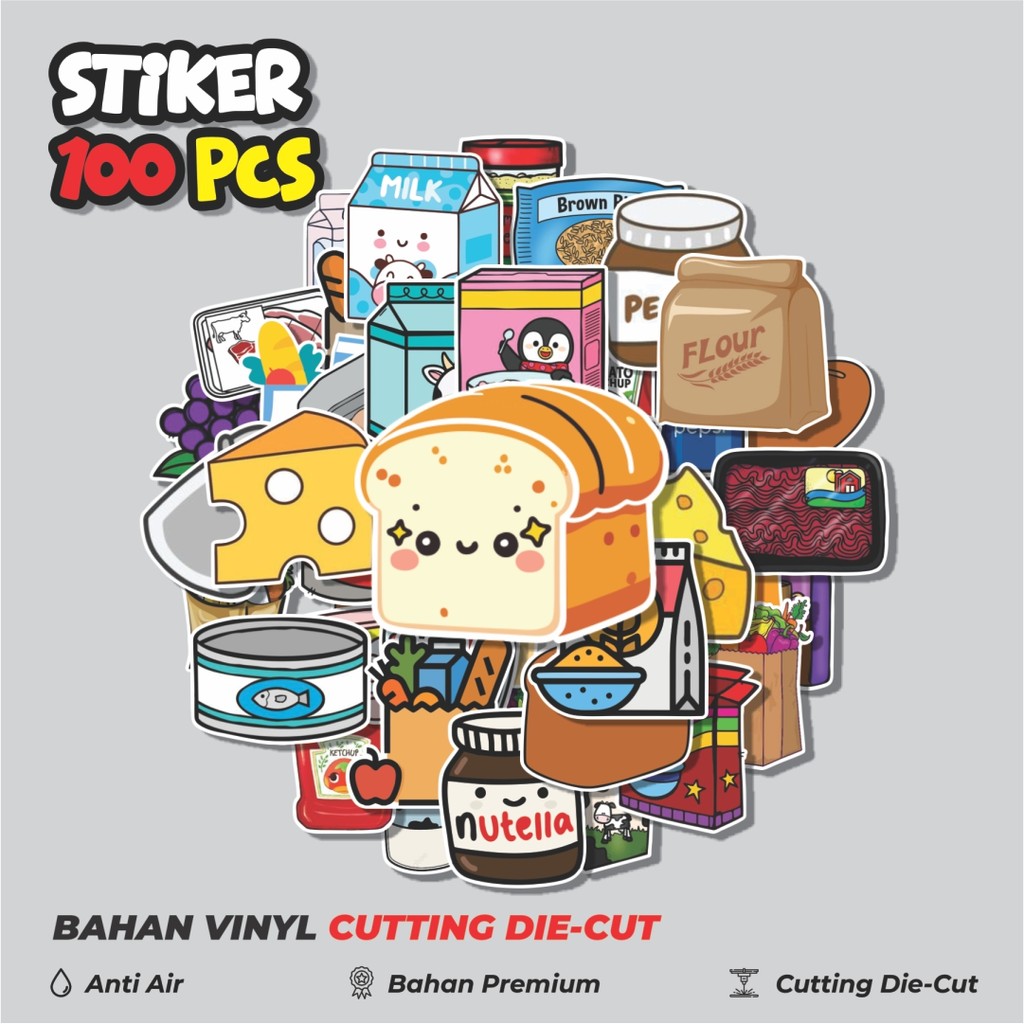 Terbaru 50 pcs Stiker Groceries [Bahan Makanan] Dekorasi Lucu Kreatif untuk Notebook, Skateboard, HP