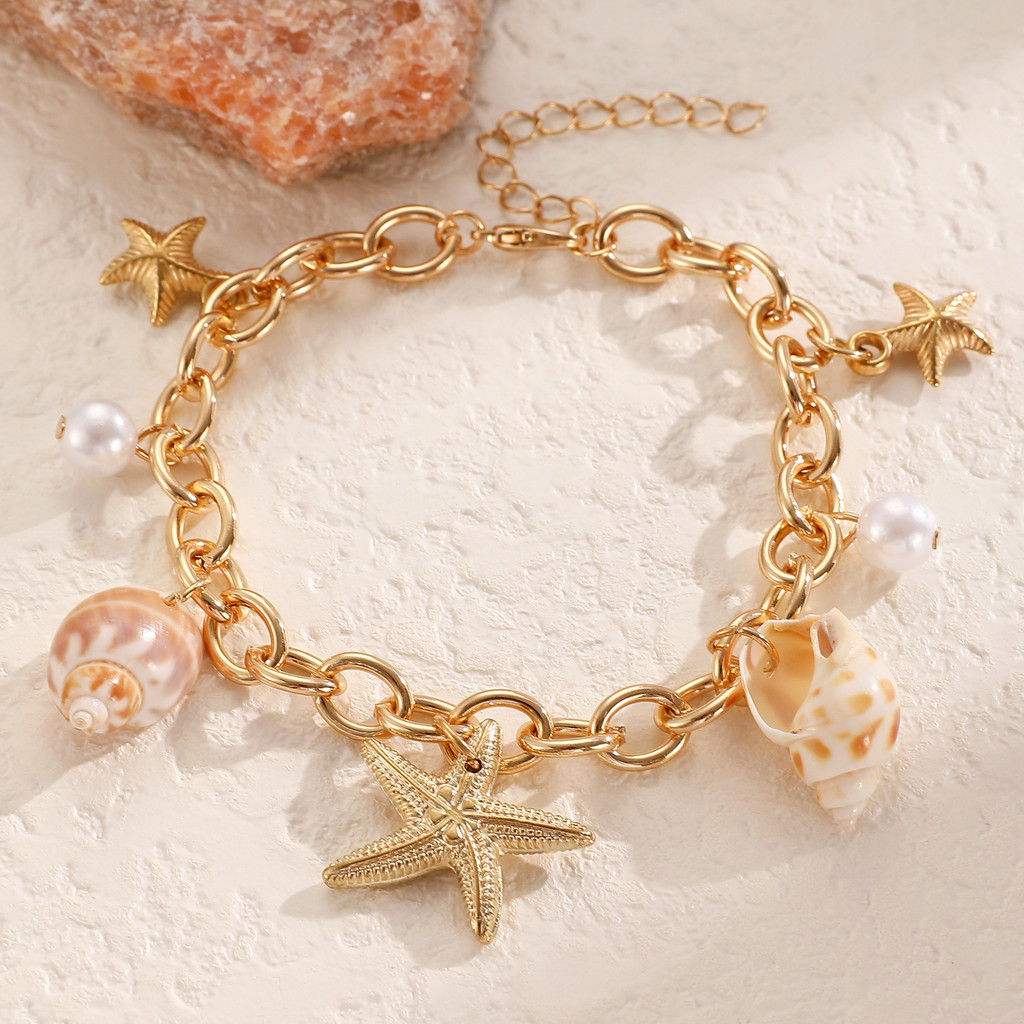 Pantai musim panas Bohemian keong bintang laut gelang wisata tepi laut imitasi mutiara perhiasan wan