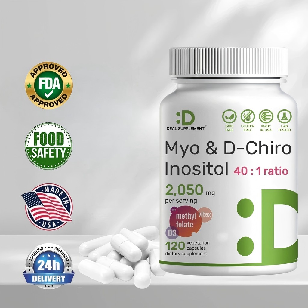Myo Inositol & D-Chiro Inositol PCOS by Deal Supplement - 120 Vegetarian Capsules, Non-GMO, Gluten F