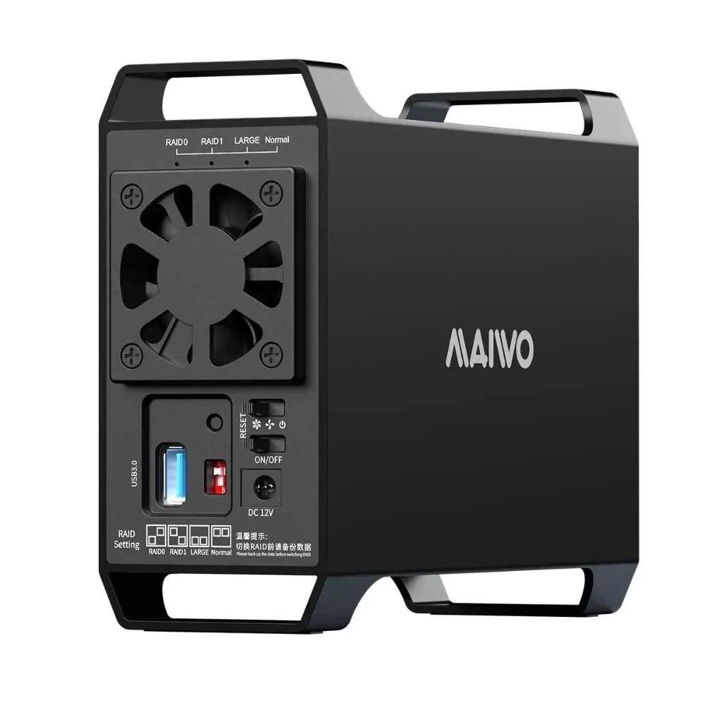 Dual Bay Raid Enclosure for 3.5" SATA HDD Hard Drive Case with Cooling Fan 4 Raid Modes USB3.0 HDD B