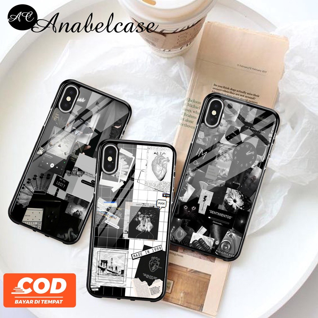 [gh17] Case 2D Glossy Kilau Printing Kaca For OPPO A3s - Motif Aesthetic Black - Case Kilau Printing