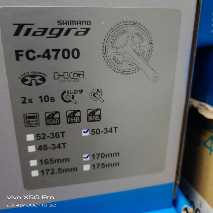 Crank Shimano Tiagra FC-4700 50/34T Dan 52/36T Crank Tiagra 2 Sp 4700 Original With Box Best Quality