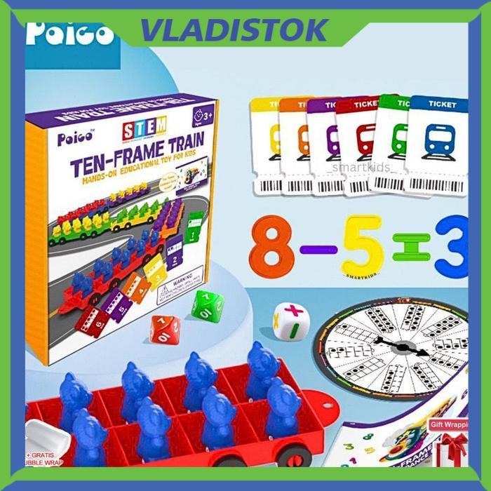 Mainan Edukasi Ten Frame Train Kereta Puzzle Belajar Matematika Hitung Angka Number Bond SD TK Anak 