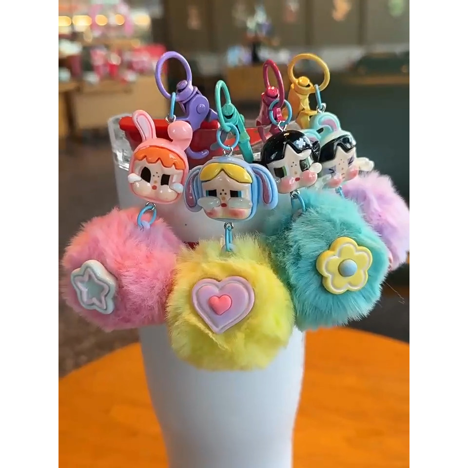 Gantungan kunci bola bulu lembut dan lucu, gantungan kunci bola bulu, gantungan kunci anime lucu kre