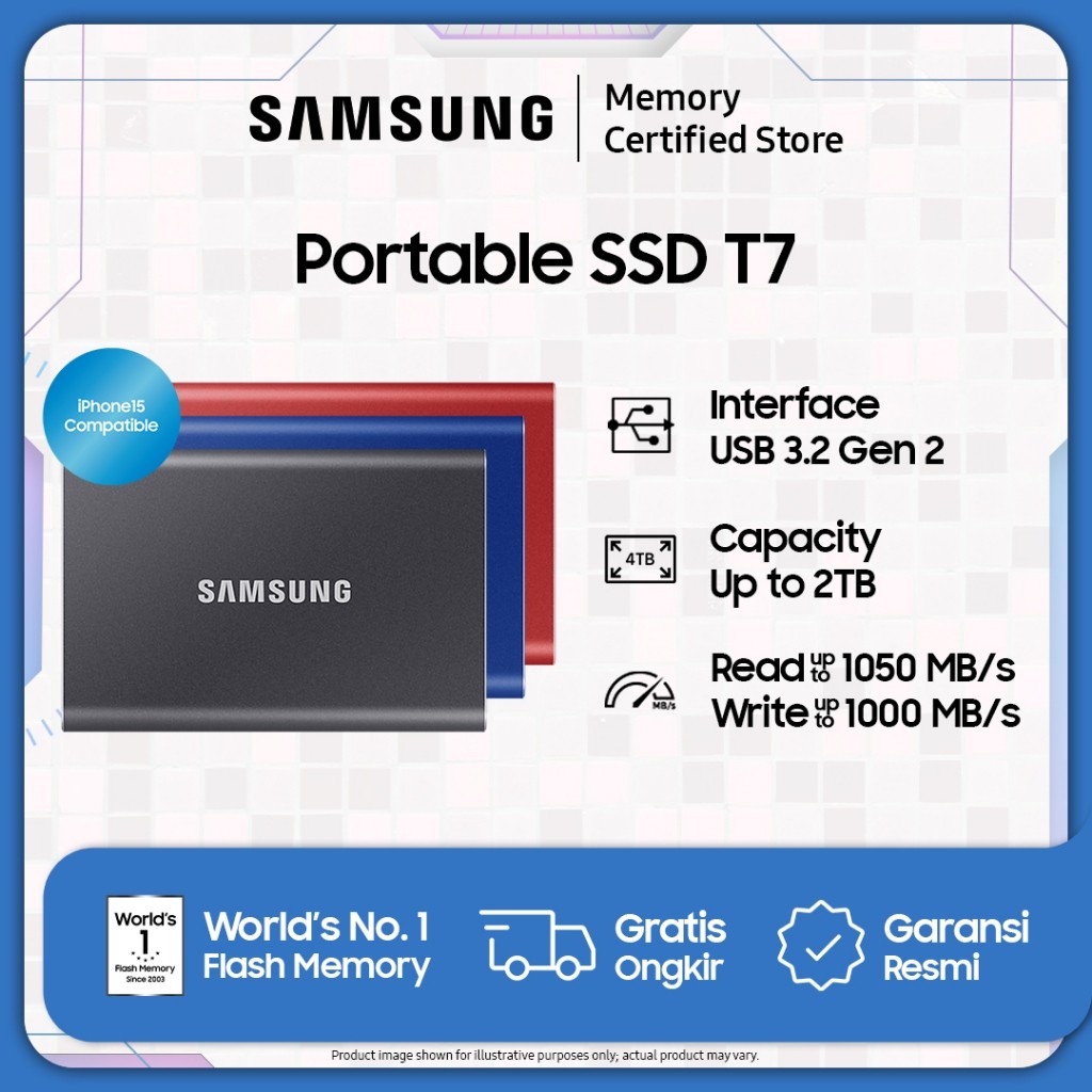 Samsung Portable SSD T7 USB 3.2 Gen 2 - SSD Eksternal - 1TB / 2TB / 4TB
