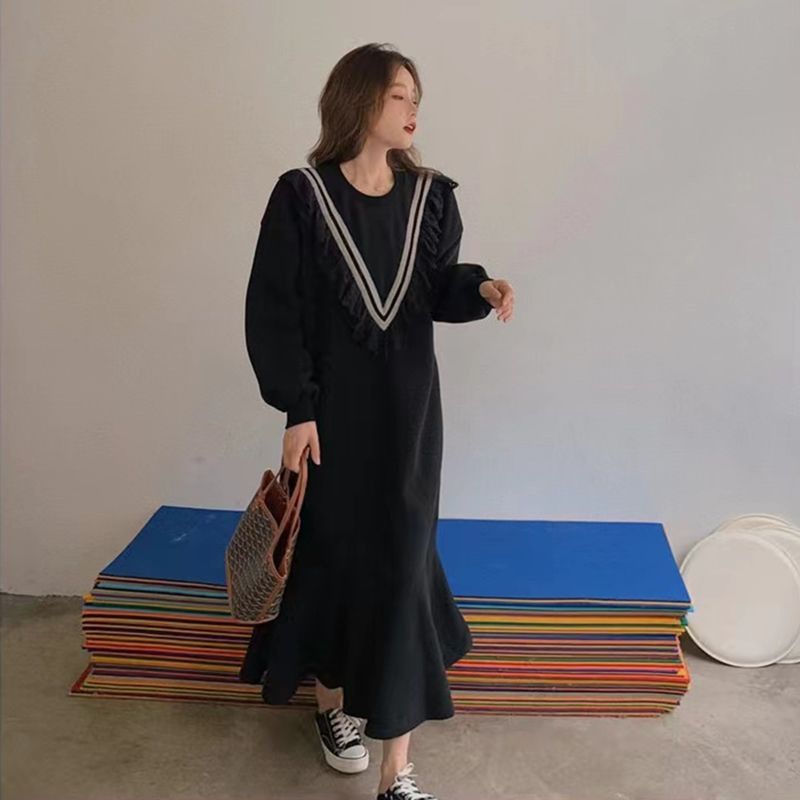 [Dress Oversize](40-150kg) Sweater Lengan Panjang Gaun Mengembang Plus Size Maxi Dress Gaya Korea Fa