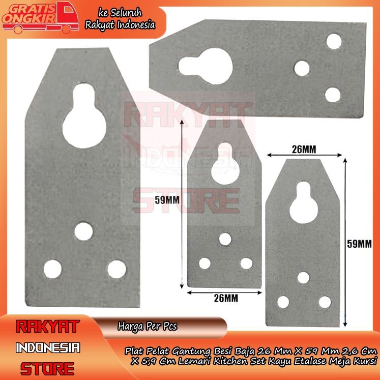 Plat Gantungan Pigura 26 mm x 59 mm 2,6 cm x 5,9 cm Tebal Tipis Ambalan Pigura Oval besi baja lemari