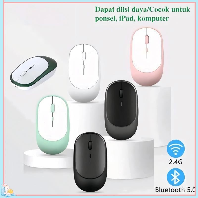 Bluetooth Mouse Wireless Silent Ultra Tipis Portable Rechargeable USB Power Saving Mouse Komputer La