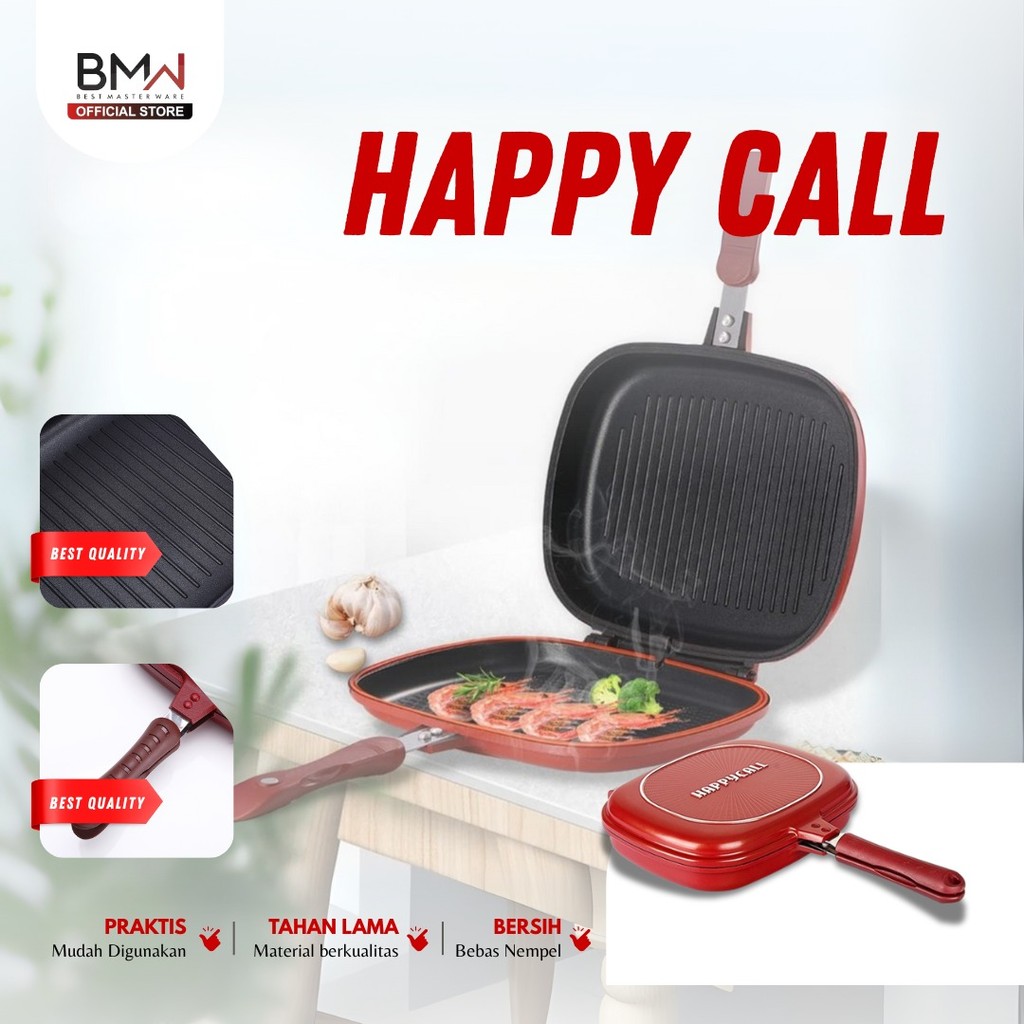 BMW Kitchen Ware - Happy Call Double Side Pan Panggangan Grill Jumbo Panggangan Double Pan Anti Leng