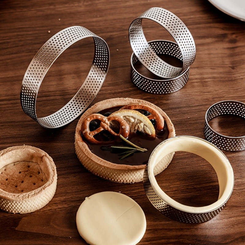 8cm Cetakan Pie Bulat Stainless Steel Food Grade Perforated Round Tartlet Ring Tart Ring Perforated 