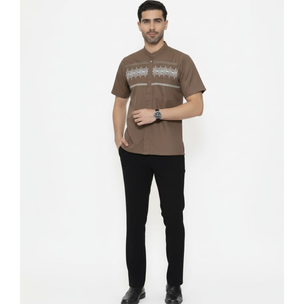 Lawell Baju Koko Pria Lengan Pendek Bordir Modern Fit – Putih, Beige, Hitam