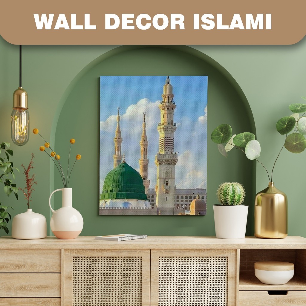 DECORIA | Dekorasi Hiasan Dinding Aesthetic 30x40 cm Tema Kabah Kaligrafi Islami Kanvas Besar