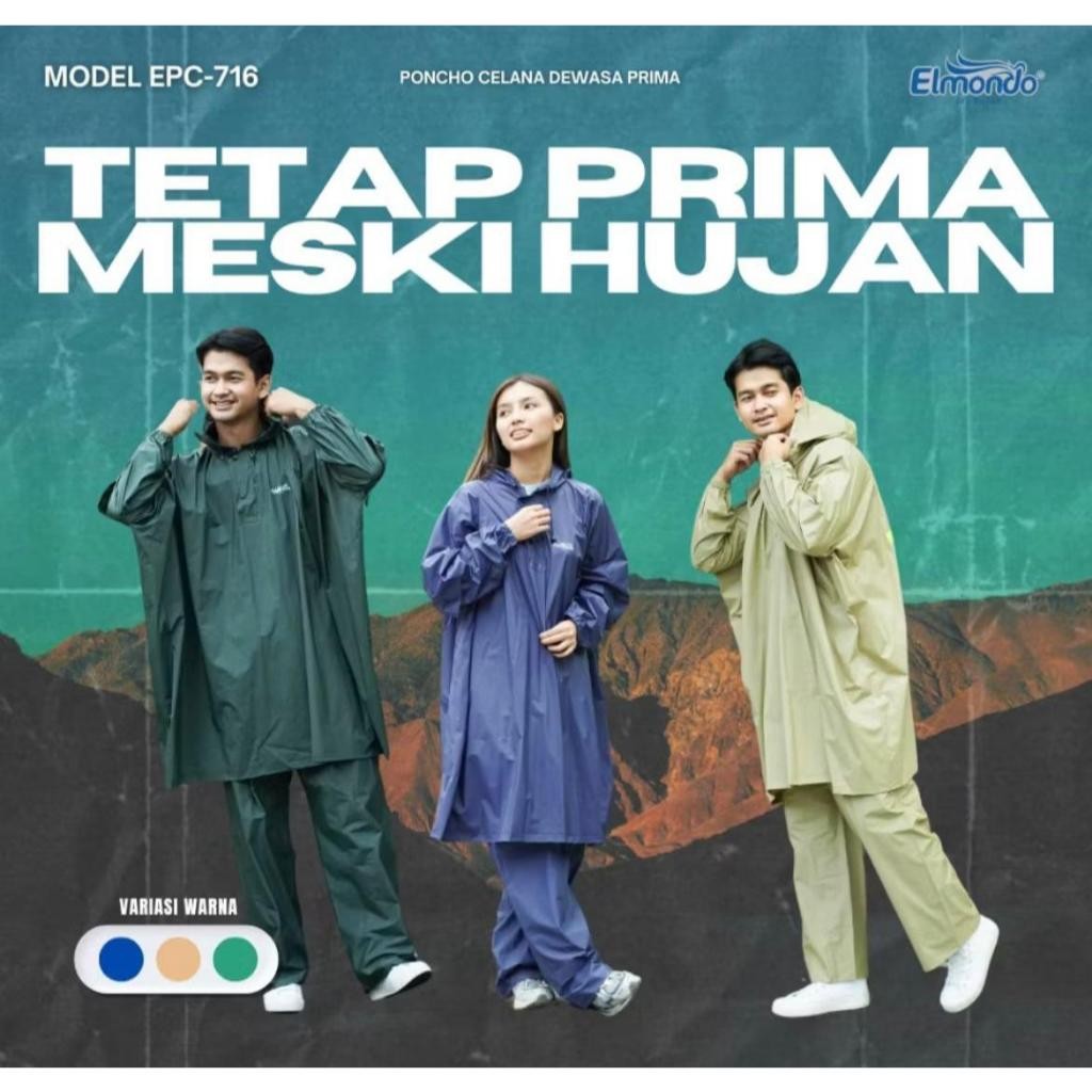 Elmondo Jas Hujan PC-716 Jas Hujan elmondo prima  Setelan Ponco / Poncho Lengan + Celana Dewasa PRIM