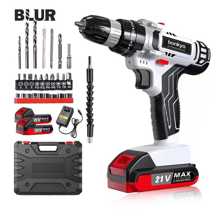 NEW PRODUK BLUR 168VF Mesin Bor Impact Drill / Bor baterai /Bor Listrik/Beton Besi Kayu Full Set Pil