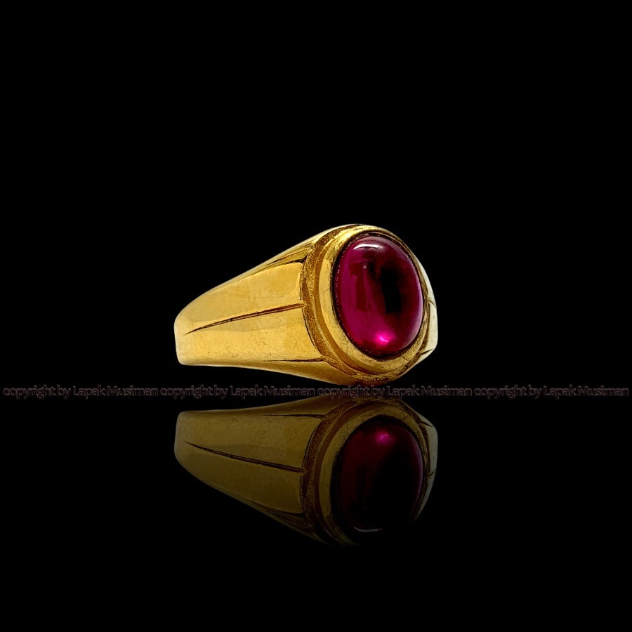 Cincin Pria Batu Ruby Siam Bangkok Ring Titanium Anti Karat