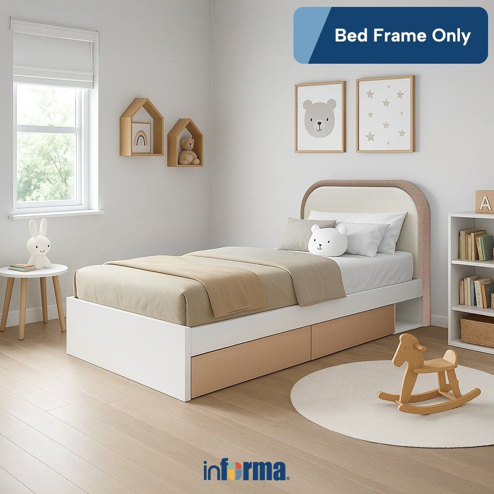 Informa 100x200 cm Iora Tempat Tidur Anak Dengan Laci - Putih/Cokelat Dipan Ranjang Tempat Beristira