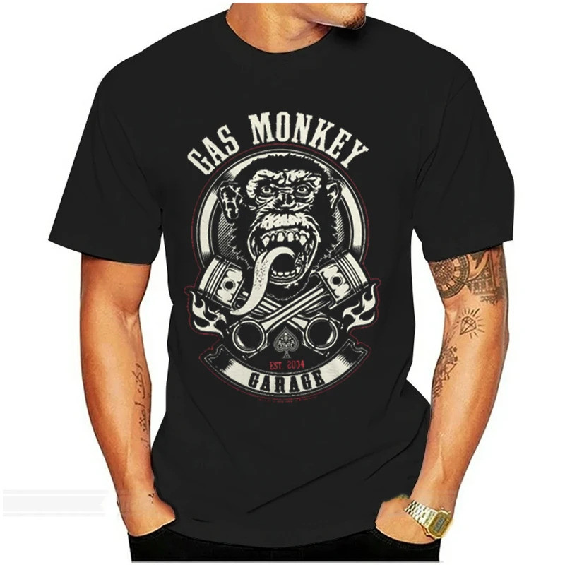 kasual Gas Monkey Garage GMG Terinspirasi - Kaos Piston & Api XS-3XL Resmi Gas Monkey Garage Kaos Hi