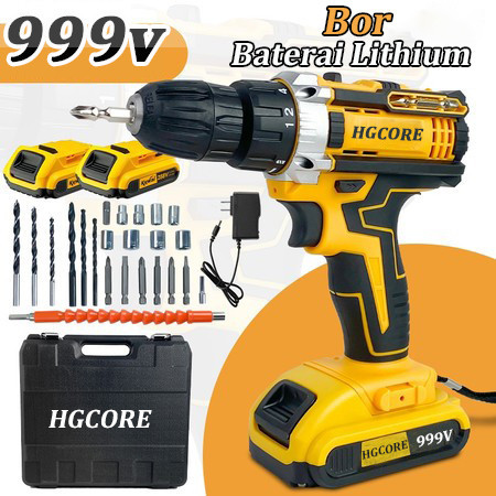WOLDANSHOP 999VF Mesin Bor Baterai Bor Cordless Bor Tanpa Kabel Bor Listrik Bor Tangan Listrik 2 Bat