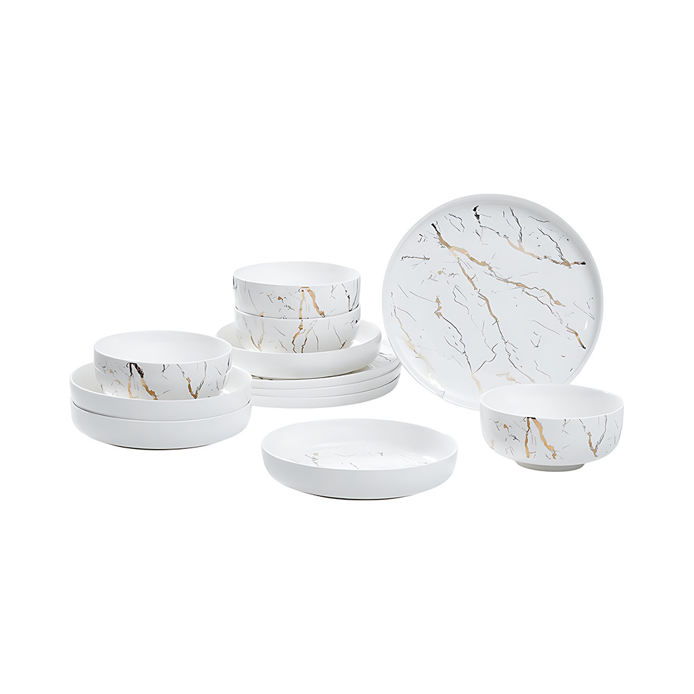 Informa Appetite Set 12 Pcs Allen Perlengkapan Makan Marble - Putih Dinner Set Plate Aesthetic Eatin