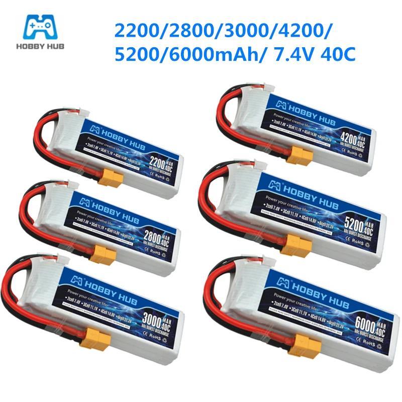 2s 7.4V battery 2200mah 2800mah 3000mah 4200mah 5200mah 6000mah 7.4v 40C lipo battery XT60 Plug For 