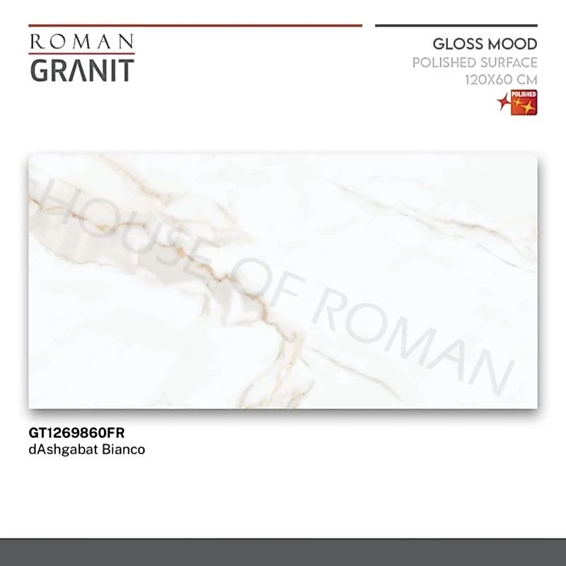 Roman Granit 60x120 dAshgabat Bianco (Gloss Mood) / Granit Dinding Putih Motif Marmer Vein Carara / 