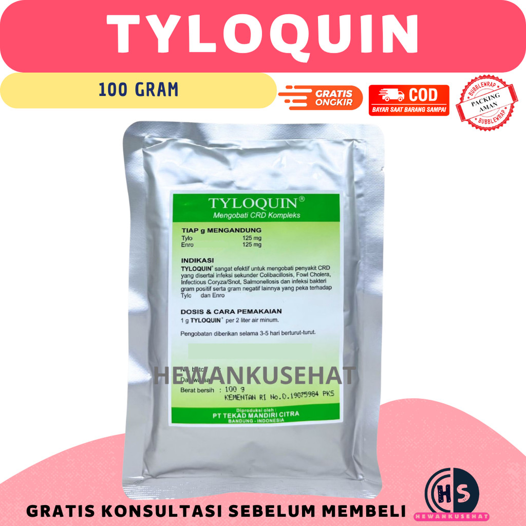 TYLOQUIN 100 GRAM - Obat Ayam Ampuh untuk Ngorok Cekrek CRD Coryza Snot Kolibasillosis - tmc