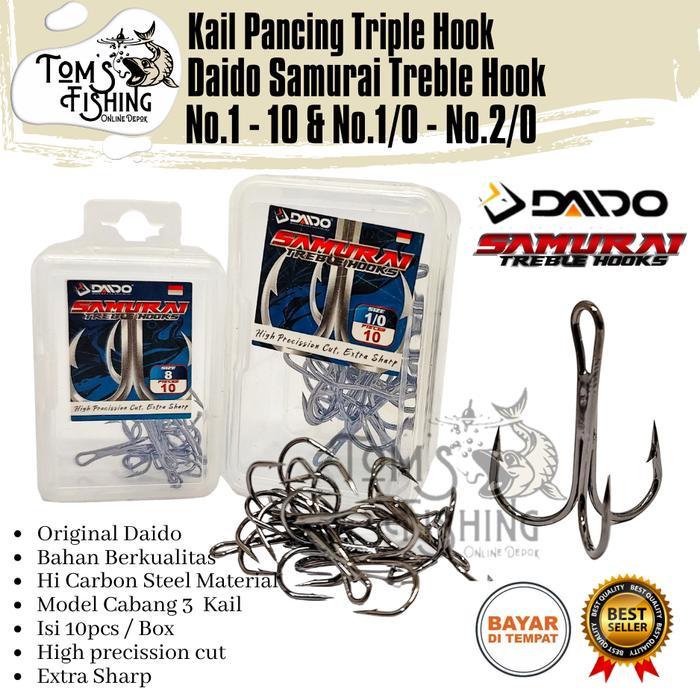 Kail Pancing Daido Samurai Treble Hook No.1 - No.2/0 (Isi 10pcs) Triple Hook Murah - Toms Fishing - 