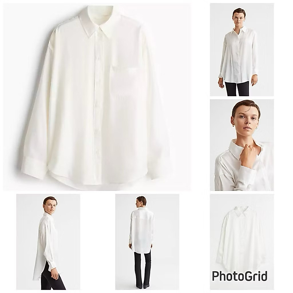 KEMEJA BLOUSE KANTORAN CASUAL POLYESTER H&M PUTIH POLOS WANITA BRANDED NEW