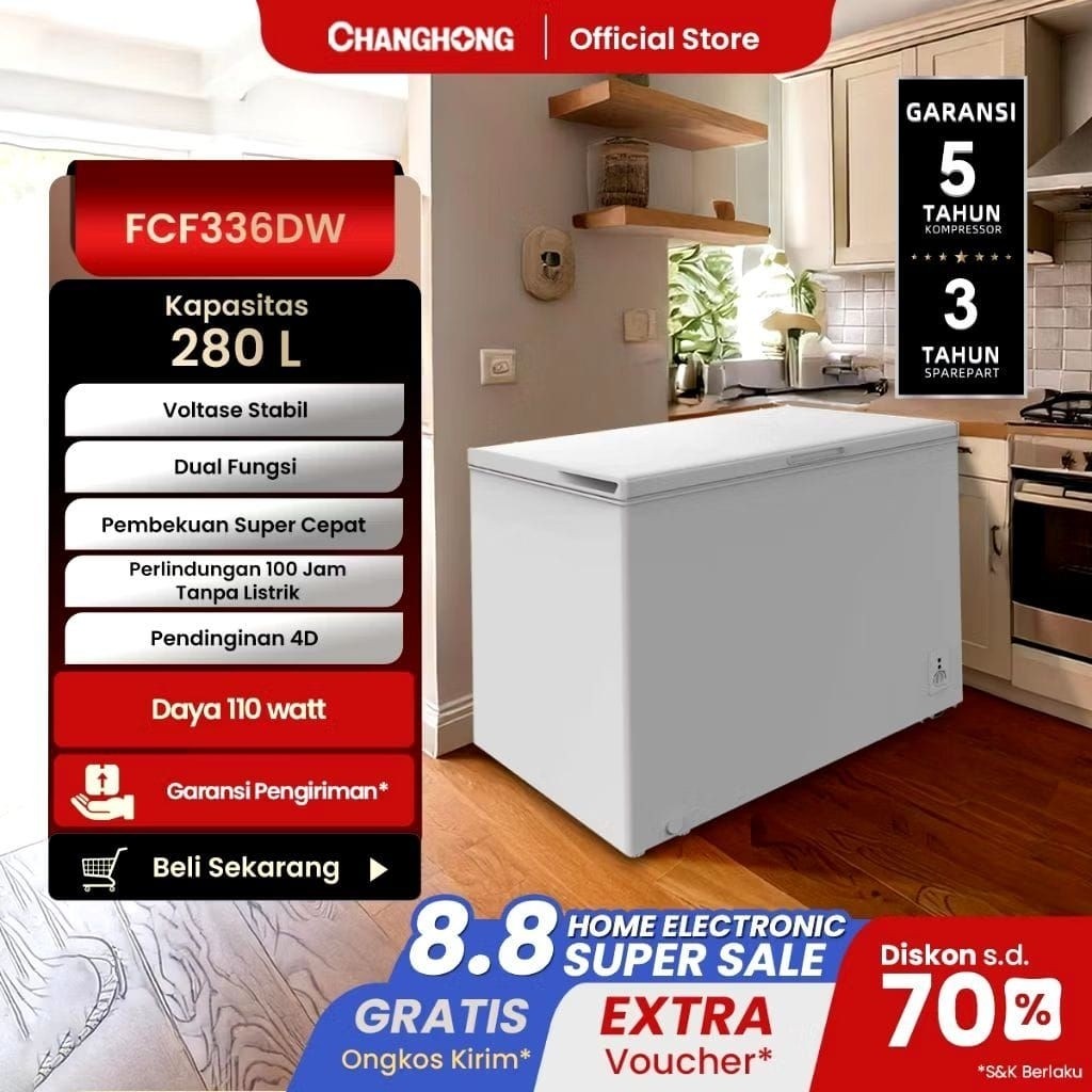 Freezer Changhong 280Lt Kapasitas Besar Watt Kecil