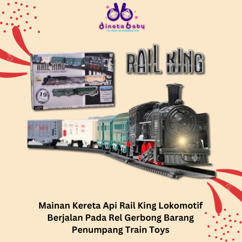 [ DINATA Baby ] Mainan Kereta Api Rail King Lokomotif Berjalan Pada Rel Gerbong Barang Penumpang Tra
