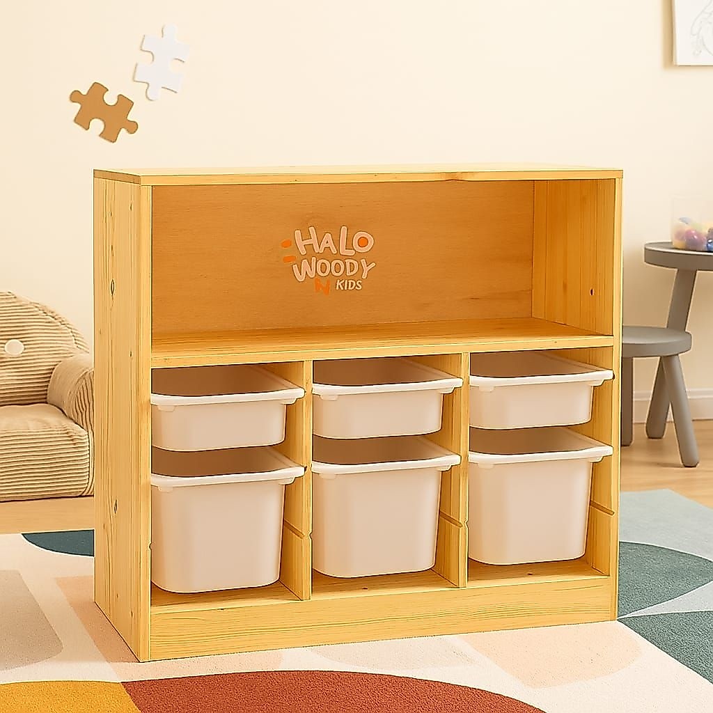 Rak Mainan Tipe Pluto Halo Woody Kids - Rak Mainan Kayu - Rak Trofast - Rak Mainan Anak dan Rak Buku