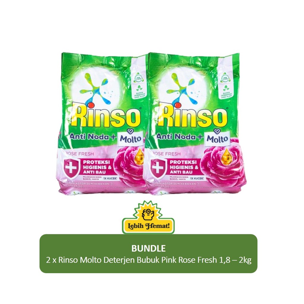 Bundle - 2 x Rinso Molto Deterjen Bubuk Pink Rose Fresh 1,8 - 2 kg