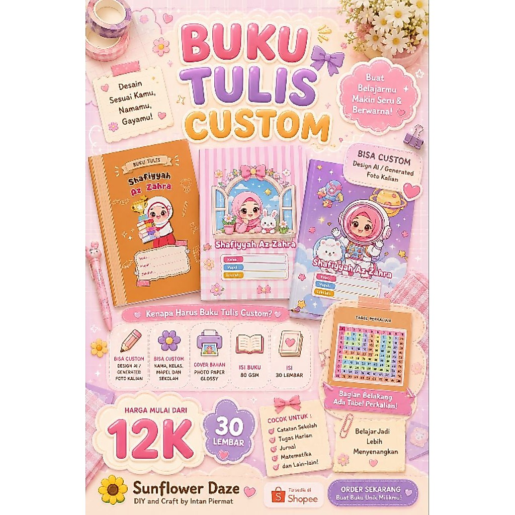 Buku Tulis Custom Bisa request ganti foto Anak dan AI