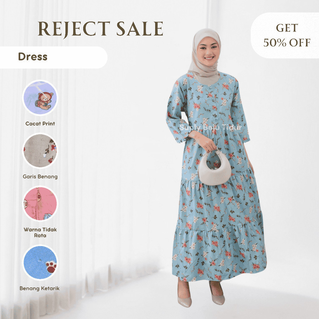 REJECT SALE | Gamis Katun Wanita | Dress Wanita Premium | Gamis Sunly Motif Terbaru LD 115 - 130 cm