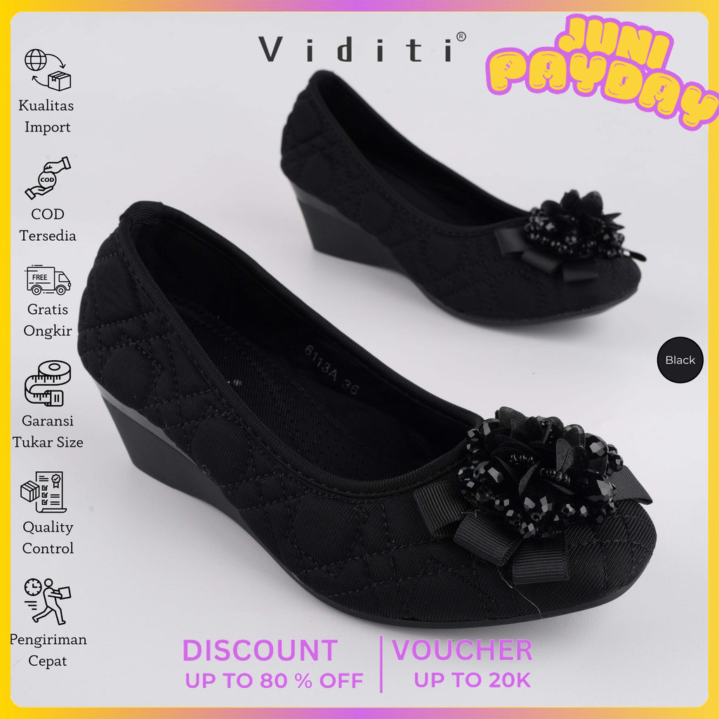 Viditi Elya | Shoes | Sepatu Import Wanita | Kerja | Kuliah | Wedges | Hitam