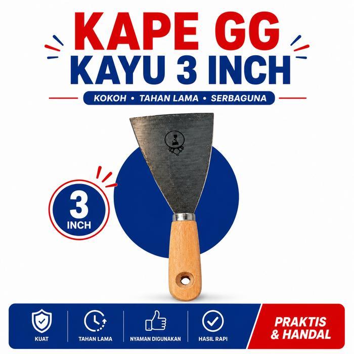 KAPE GG KAYU 3 INCH – Kape Scraper Baja Gagang Kayu | Alat Kerok Cat, Dempul & Lem