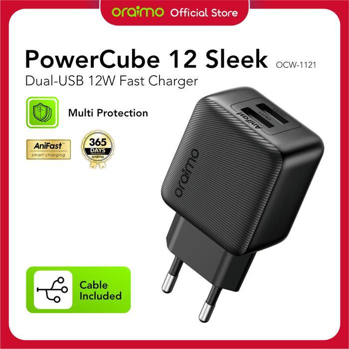 oraimo Charger Compact 12W PowerCube 12 Sleek OCW-1121E Single Port 5V 2.4A Type-C Micro USB Lightni