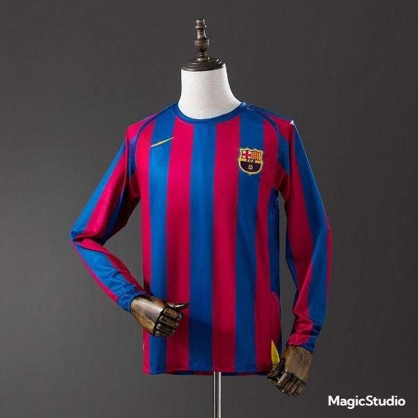 Jersey Barcelona 2005/06 Home Long Sleeve Retro T shirt pria