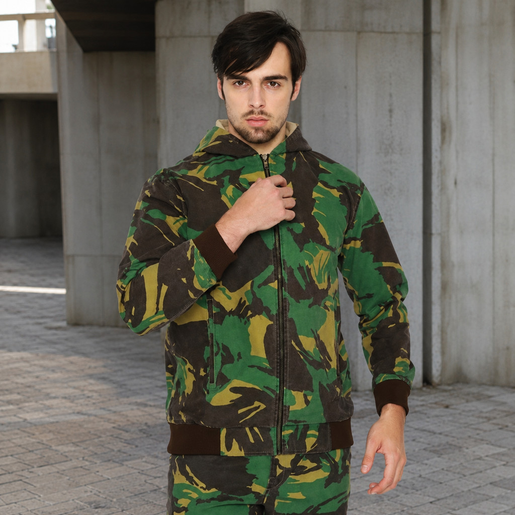 DBRITANO Jaket Hoodie Outer Pria Army Doreng Loreng