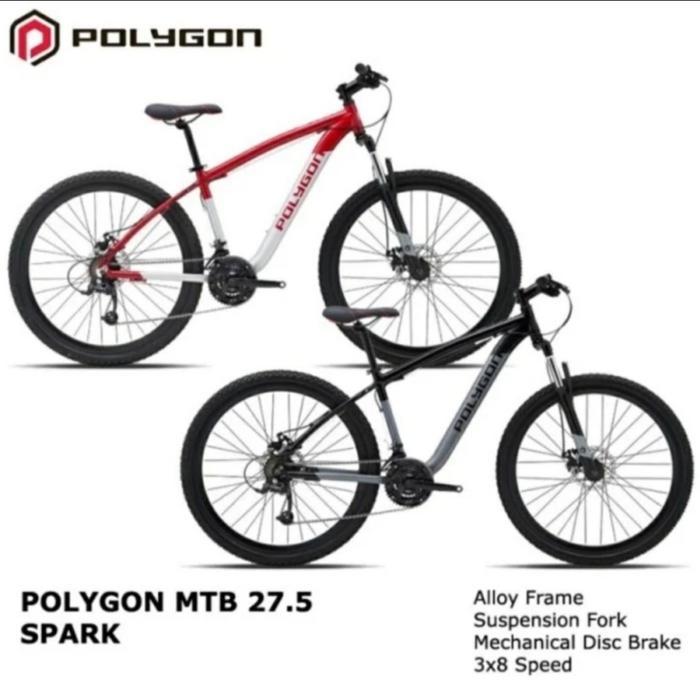 Sepeda Mtb Gunung Ban 27.5 Polygon Spark Alumunium Alloy 3x8 Speed Ori - Merah