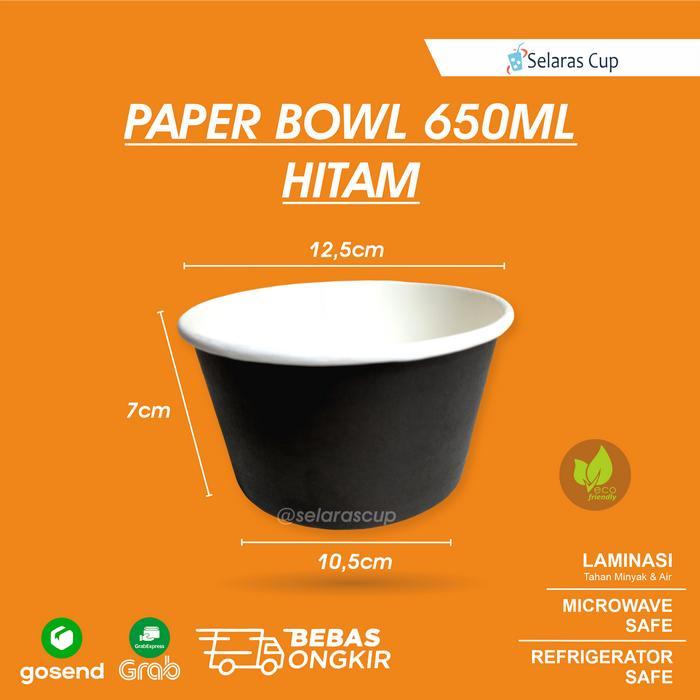 paperbowl warna 650 ml rice bowl kertas mangkok catering tempat nasi - Hitam, bowl