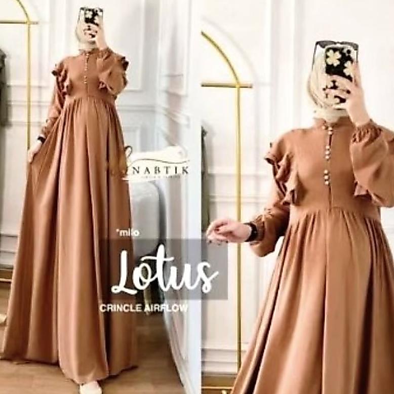 HOT Gamis lotus cringkle airflow LD 115/gamis kancing ruffle Busui premium quality