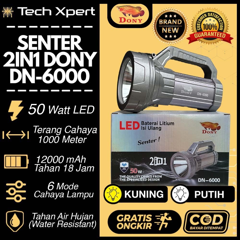 SENTER LED DONY 50 WATT DN-6000 ORI ANTI AIR TAHAN LAMA OUTDOOR
