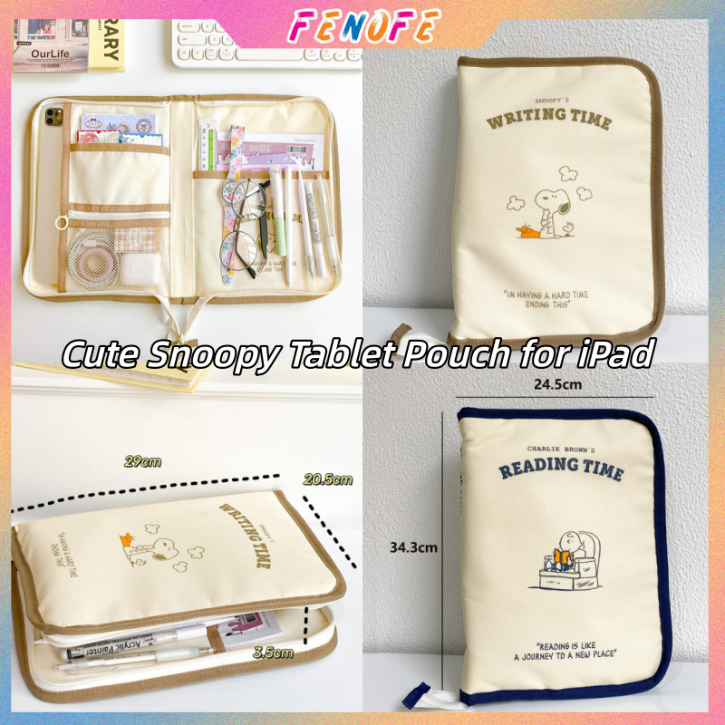 Cute Snoopy Tablet Pouch for iPad 11 Inch Cartoon Handbag with Multi Pockets Stationery Organizer Ba