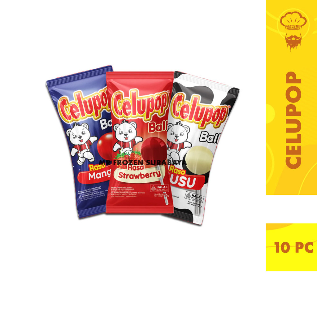 

Permen susu Celupop Rasa Buble Gum Mangga Strawbeery Isi 10pc