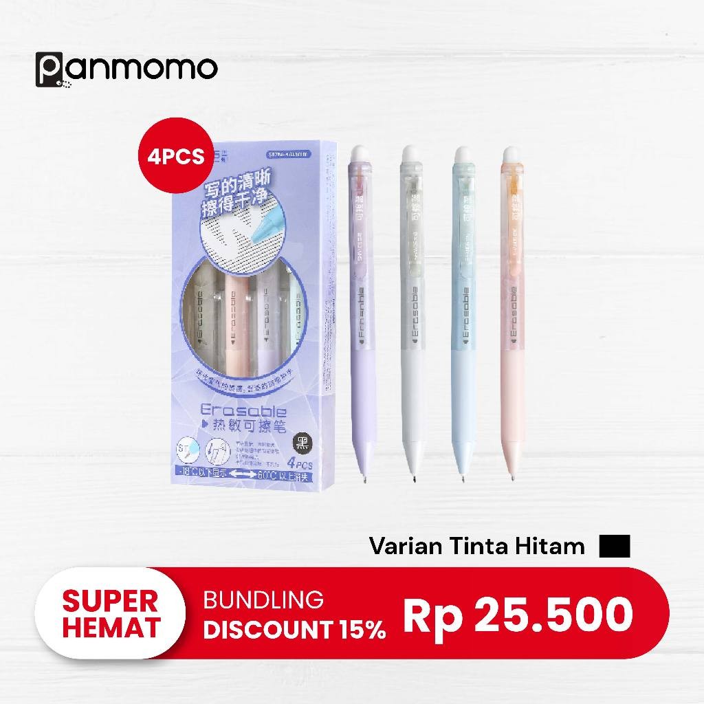 

Panmomo Bundle 4 Pcs Pulpen Bisa Dihapus Erasable Pen
