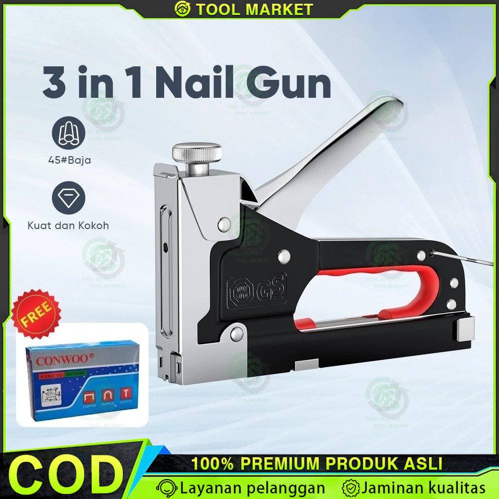 

3 In 1 Stapler Gun Staples Tembak Gun Tacker Powerfull Pistol Stapler Gratis 600 Staples